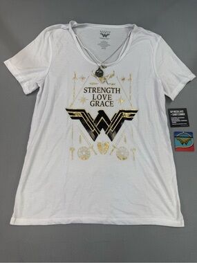 Wonder Woman Strength Love Grace White Graphic Tee